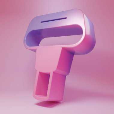 Mor-pembe taşınabilir ev ve pembe arka planda izole edilmiş giysi ikonu için seyahat giysi buharı. Minimalizm kavramı. 3 Boyutlu resimleme.