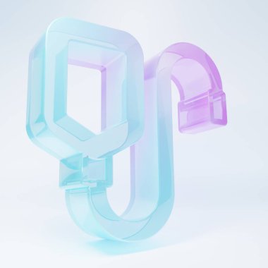 Beyaz zemin üzerinde izole edilmiş buzlu cam IV çanta ikonu. Kan torbası. Kan bağışı konsepti. Tedavi ve terapi kavramı, kemoterapi. Minimalizm kavramı. 3 Boyutlu resimleme.