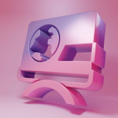 Pembe arka planda Mor-pembe son dakika haberi simgesi izole edildi. Televizyonda haberler. Haber spikeri yayın yapıyor. Kitlesel medya. Akşam haberleri. Minimalizm kavramı. 3 Boyutlu resimleme.