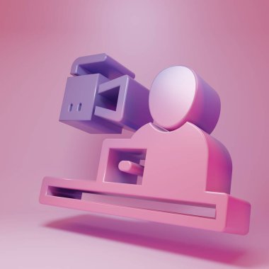 Pembe arka planda Mor-pembe son dakika haberi simgesi izole edildi. Televizyonda haberler. Haber spikeri yayın yapıyor. Kitlesel medya. Akşam haberleri. Minimalizm kavramı. 3 Boyutlu resimleme.