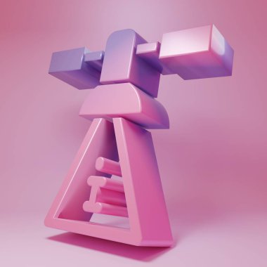 Purple-pink Satellite icon isolated on pink background. Minimalism concept. 3D render illustration.