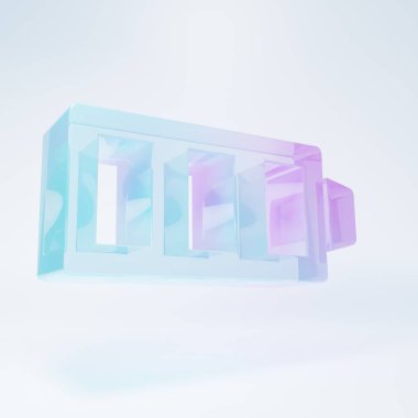 Frosted glass Battery charge level indicator icon isolated on white background. Minimalism concept. 3D render illustration.