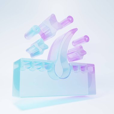 Saç bakımı ikonu için beyaz arka planda izole edilmiş buzlu cam organik yağ. Saç yağı uzuyor. Minimalizm kavramı. 3 Boyutlu resimleme.