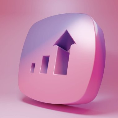 Purple-pink Financial growth increase icon isolated on pink background. Increasing revenue. Minimalism concept. 3D render illustration.