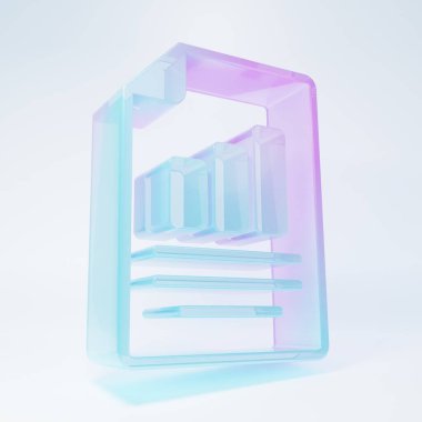 Grafik grafik simgesine sahip buzlu cam belge beyaz arkaplanda izole edildi. Metin dosya simgesini rapor et. Muhasebe tabelası. Denetim, analiz, planlama. Minimalizm kavramı. 3 Boyutlu resimleme.