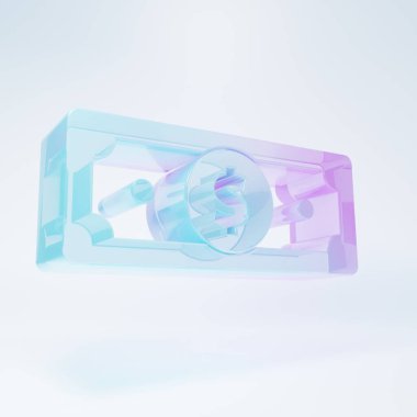 Frosted glass Stacks paper money cash icon isolated on white background. Money banknotes stacks. Bill currency. Minimalism concept. 3D render illustration.