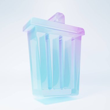 Frosted glass Trash can icon isolated on white background. Garbage bin sign. Recycle basket icon. Office trash icon. Minimalism concept. 3D render illustration.
