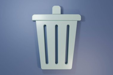 Mor-mavi arka planda gri çöp kutusu simgesi izole edildi. Çöp kutusu tabelası. Sepet simgesini geri dönüştür. Ofis çöpü ikonu. Minimalizm kavramı. 3 Boyutlu resimleme.