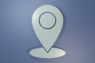 Grey Map pin icon isolated on purple-blue background. Navigation, pointer, location, map, gps, direction, place concept. Minimalism concept. 3D render illustration.
