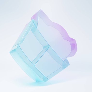 Buzlu cam veteriner kliniği sembolü beyaz arka planda izole edilmiş. Kedi veterineri bakımı. Evcil hayvan ilk yardım işareti. Minimalizm kavramı. 3 Boyutlu resimleme.