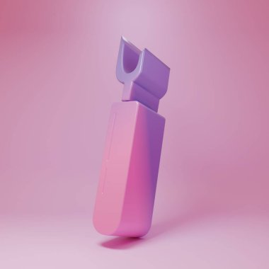 Pembe arka planda Mor-pembe kesme aracı simgesi izole edildi. Bıçakla bıçak dikmek. Minimalizm kavramı. 3 Boyutlu resimleme.
