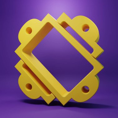 Sarı Bilet simgesi mor arkaplanda izole edildi. Eğlence parkı. Minimalizm kavramı. 3 Boyutlu resimleme.