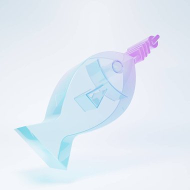 Kanca ikonundaki buzlu cam balık beyaz arka planda izole edilmiş. Minimalizm kavramı. 3 Boyutlu resimleme.