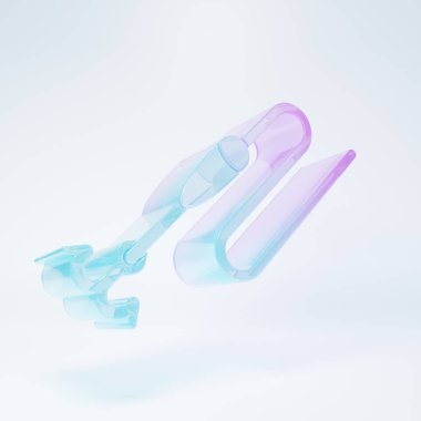 Beyaz arka planda izole edilmiş kancalı ve yüzen ikonlu buzlu cam balık oltası. Balık oltası. Minimalizm kavramı. 3 Boyutlu resimleme.