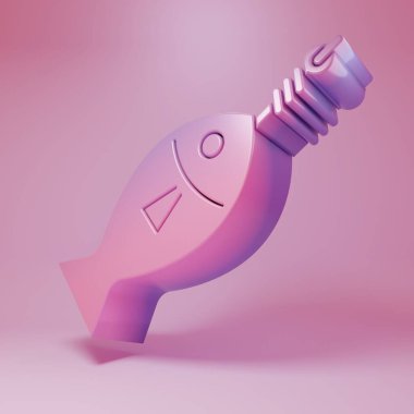 Mor-pembe balık pembe arka planda izole edilmiş kanca ikonu. Minimalizm kavramı. 3 Boyutlu resimleme.