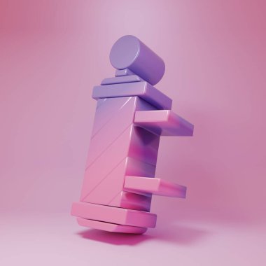 Pembe arka planda izole edilmiş mor-pembe klasik berber dükkânı ikonu. Berber dükkanı direği sembolü. Minimalizm kavramı. 3 Boyutlu resimleme.