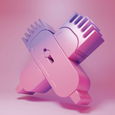Mor pembe haçlı elektrikli saç kesme makinesi ya da pembe arka planda izole edilmiş tıraş ikonu. Berber dükkanı sembolü. Minimalizm kavramı. 3 Boyutlu resimleme.
