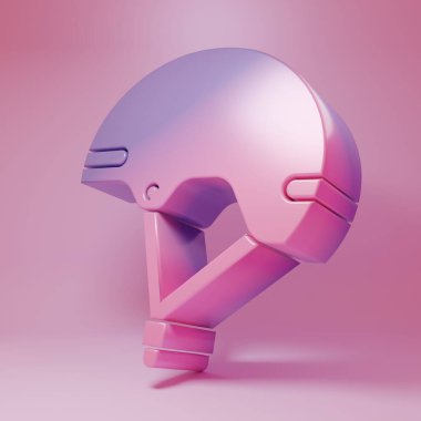 Pembe arka planda Mor Pembe Kask simgesi izole edildi. Olağanüstü bir spor. Spor malzemeleri. Minimalizm kavramı. 3 Boyutlu resimleme.