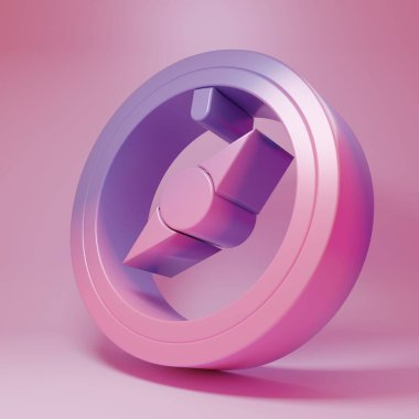 Pembe arka planda pembe gül ikonu var. Seyahat için pusula simgesi. Navigasyon tasarımı. Minimalizm kavramı. 3 Boyutlu resimleme.