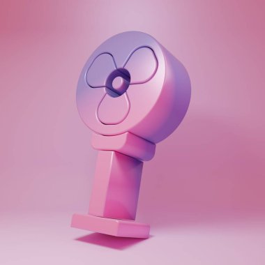 Pembe arka planda izole edilmiş mor-pembe Electric fan simgesi. Minimalizm kavramı. 3 Boyutlu resimleme.