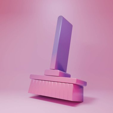 Pembe arka planda Mor-Pembe Paspas simgesi izole edildi. Temizlik hizmeti konsepti. Minimalizm kavramı. 3 Boyutlu resimleme.