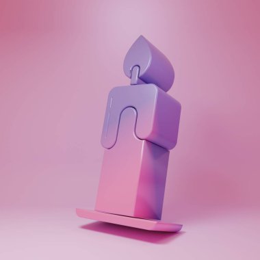 Pembe arka planda izole edilmiş mor yanan mum ikonu. Silindirik aromatik mum çubuğu ve yanan ateş. Mutlu Cadılar Bayramı Partisi. Minimalizm kavramı. 3 Boyutlu resimleme.