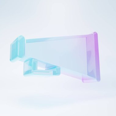 Beyaz arka planda izole edilmiş buzlu cam megafon ikonu. Sözcü işareti. Minimalizm kavramı. 3 Boyutlu resimleme.