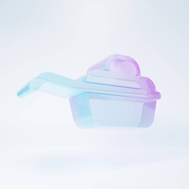 Frosted glass Frying pan icon isolated on white background. Fry or roast food symbol. Minimalism concept. 3D render illustration.