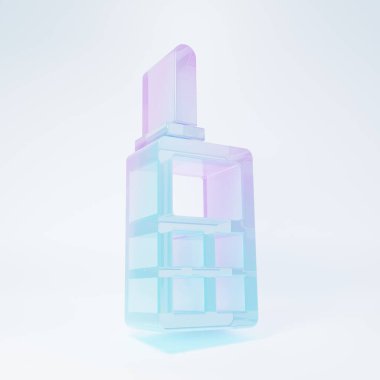 Beyaz arka planda izole edilmiş buzlu cam telsiz ikonu. Taşınabilir radyo vericisi simgesi. Radyo alıcı-vericisi işareti. Minimalizm kavramı. 3 Boyutlu resimleme.