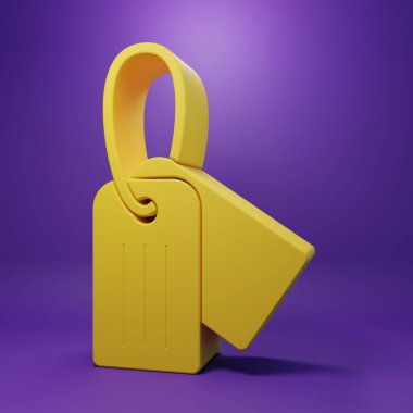 Sarı Askeri künye simgesi mor arka planda izole edilmiş. Kimlik etiketi simgesi. Ordu işareti. Minimalizm kavramı. 3 Boyutlu resimleme.