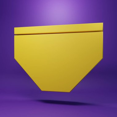 Sarı yüzme şortu simgesi mor arkaplanda izole edildi. Minimalizm kavramı. 3 Boyutlu resimleme.