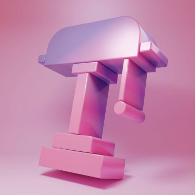 Pembe masa lambası ikonu pembe arka planda izole edilmiş. Minimalizm kavramı. 3 Boyutlu resimleme.