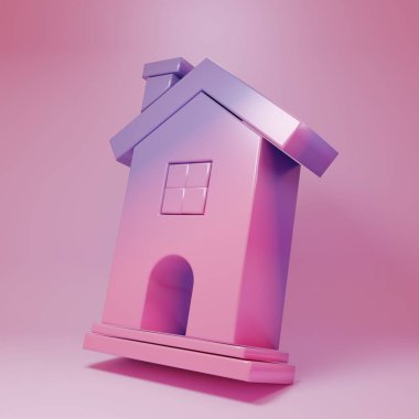 Purple-pink House icon isolated on pink background. Home symbol. Minimalism concept. 3D render illustration.