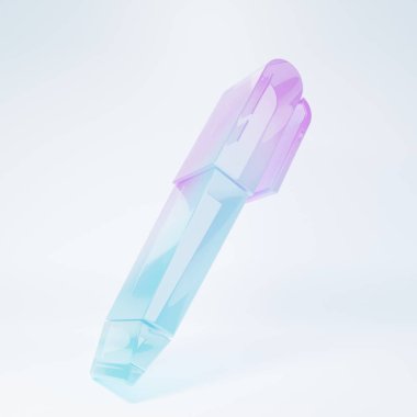 Beyaz arka planda izole edilmiş buzlu cam kalem simgesi. Minimalizm kavramı. 3 Boyutlu resimleme.