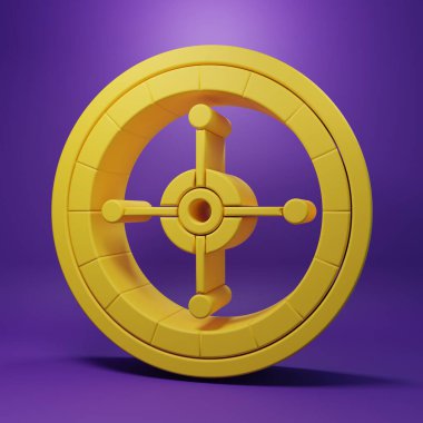 Sarı Kumarhane rulet masası simgesi mor arka planda izole edilmiş. Minimalizm kavramı. 3 Boyutlu resimleme.