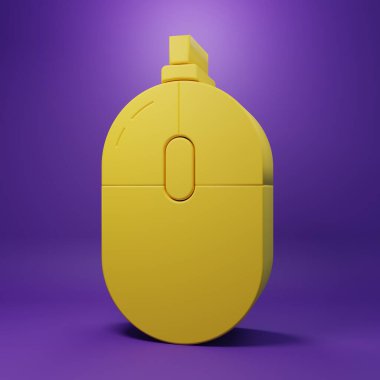 Sarı Bilgisayar fare simgesi mor arkaplanda izole edildi. Tekerlek sembollü optik. Minimalizm kavramı. 3 Boyutlu resimleme.