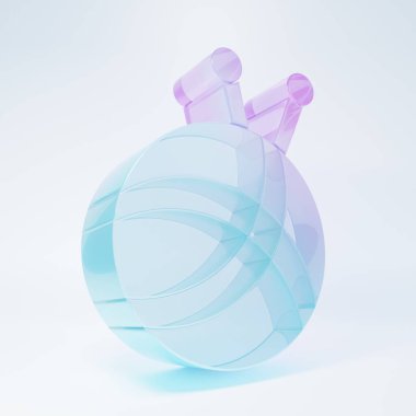 Beyaz arka planda izole edilmiş örgü iğneleri olan buzlu cam iplik topu. El yapımı, örgü ya da terzi için etiket. Minimalizm kavramı. 3 Boyutlu resimleme.