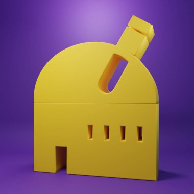 Sarı Astronomik Gözlemevi simgesi mor arkaplanda izole edildi. Teleskoplu bir gözlemevi. Bilimsel kurum. Minimalizm kavramı. 3 Boyutlu resimleme.