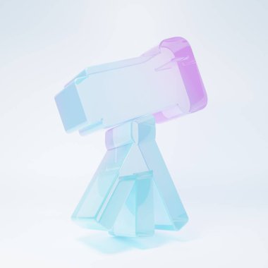 Frosted glass Telescope icon isolated on white background. Scientific tool. Education and astronomy element, spyglass and study stars. Minimalism concept. 3D render illustration.