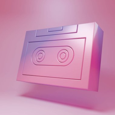 Pembe arka planda izole edilmiş mor-pembe Retro ses kaset ikonu. Minimalizm kavramı. 3 Boyutlu resimleme.