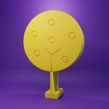 Sarı Ağaç simgesi mor arkaplanda izole edildi. Orman sembolü. Minimalizm kavramı. 3 Boyutlu resimleme.