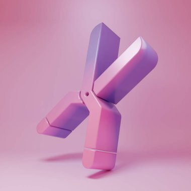 Pembe arkaplandaki ikonu budamak için mor-pembe el yapımı makas. Ahşap saplı budama makası. Minimalizm kavramı. 3 Boyutlu resimleme.