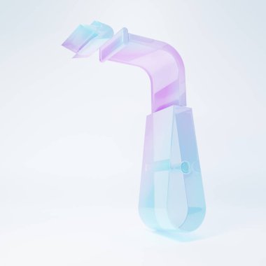 Buzlu cam, beyaz zemin üzerinde izole edilmiş uzun elektrik çakmak ikonu. Minimalizm kavramı. 3 Boyutlu resimleme.