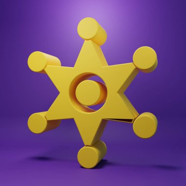 Sarı Hexagram Şerif ikonu mor arka planda izole edildi. Polis rozeti ikonu. Minimalizm kavramı. 3 Boyutlu resimleme.