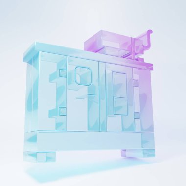 Buzlu cam dizel güç jeneratörü ikonu beyaz arkaplanda izole edilmiş. Sanayi ve ev taşınmaz güç jeneratörü. Minimalizm kavramı. 3 Boyutlu resimleme.