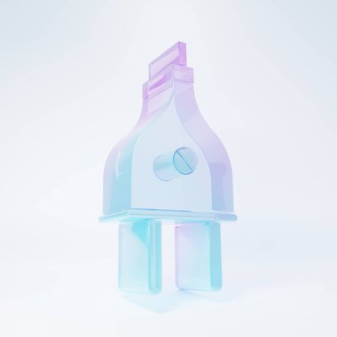 Frosted glass Electric plug icon isolated on white background. Concept of connection and disconnection of the electricity. Minimalism concept. 3D render illustration.