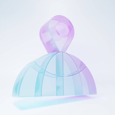 Frosted glass Location on the globe icon isolated on white background. World or Earth sign. Minimalism concept. 3D render illustration.