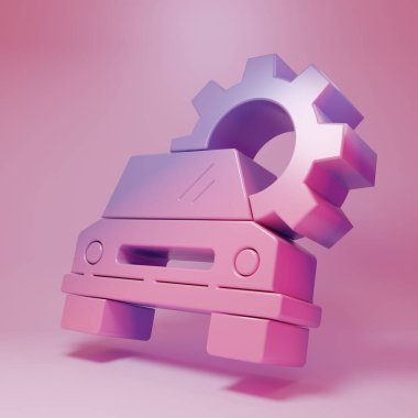 Purple-pink Car service icon isolated on pink background. Auto mechanic service. Repair service auto mechanic. Maintenance sign. Minimalism concept. 3D render illustration.