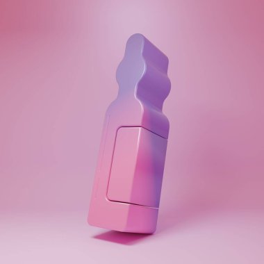 Pembe arka planda Mor Pembe Hayvan Şişesi tıbbi ikonu var. Hayvan için reçeteli ilaç. Minimalizm kavramı. 3 Boyutlu resimleme.