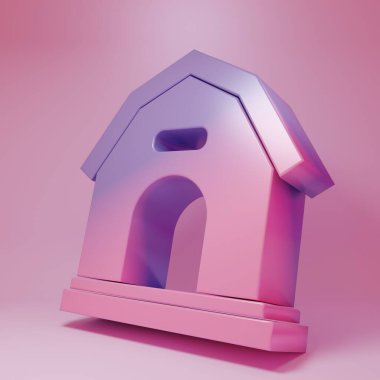 Purple-pink Dog house icon isolated on pink background. Dog kennel. Minimalism concept. 3D render illustration.